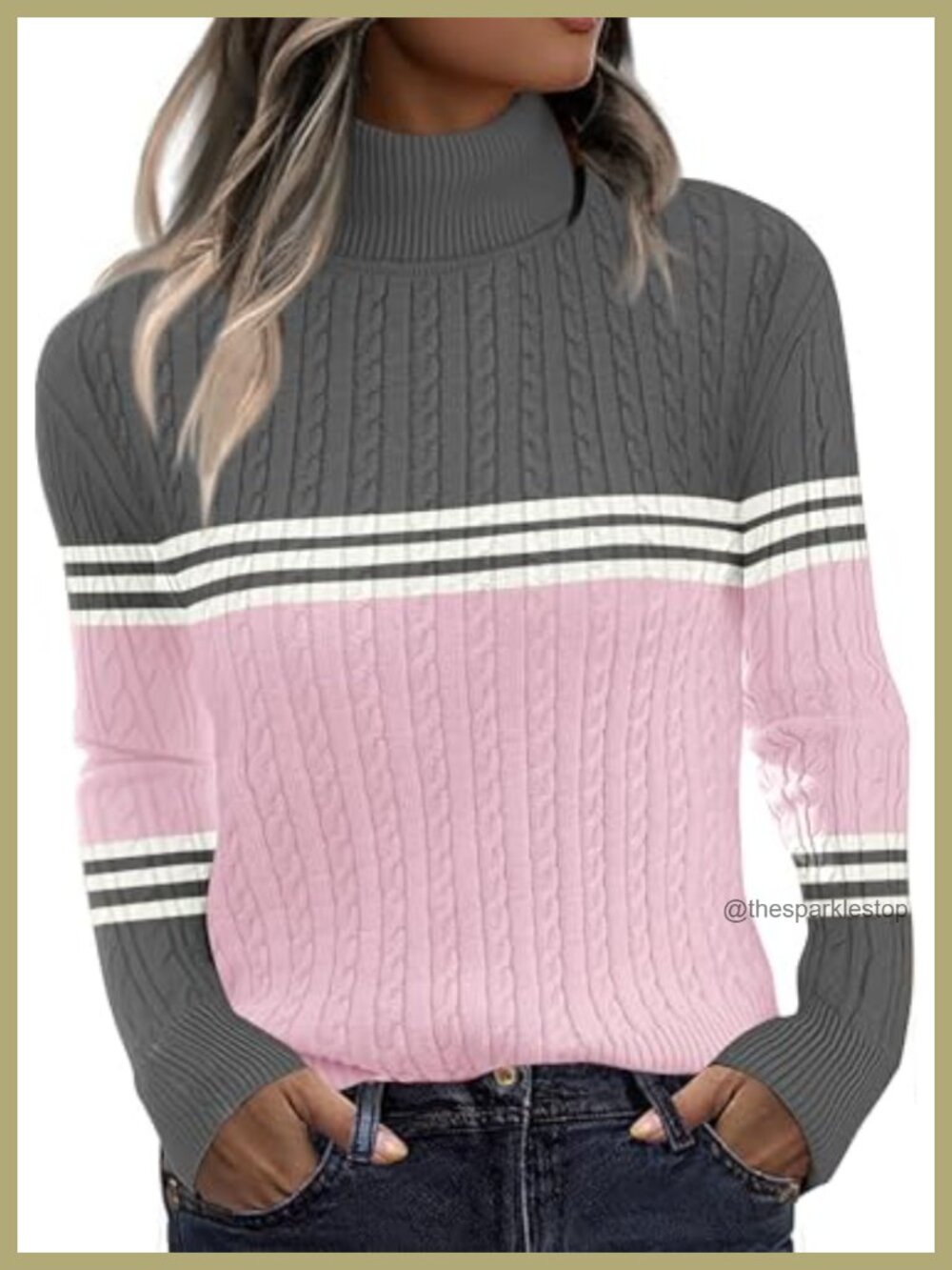 Womens Cable Knit Turtleneck Long Sleeve Pullover Sweater Fall Winter Top